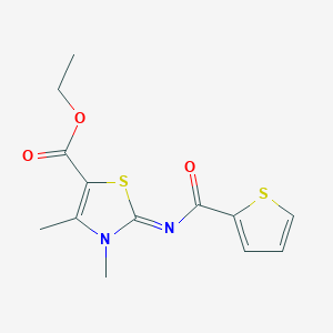 molecular formula C13H14N2O3S2 B2706514 ethyl (2Z)-3,4-dimethyl-2-[(thiophene-2-carbonyl)imino]-2,3-dihydro-1,3-thiazole-5-carboxylate CAS No. 476628-15-6