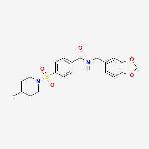 molecular formula C21H24N2O5S B2706536 N-[(2H-1,3-benzodioxol-5-yl)methyl]-4-[(4-methylpiperidin-1-yl)sulfonyl]benzamide CAS No. 496777-25-4