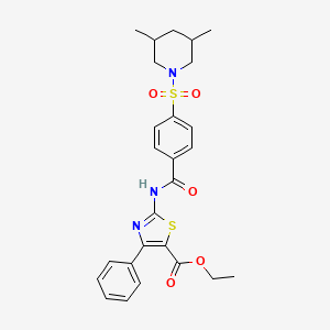 molecular formula C26H29N3O5S2 B2706666 ethyl 2-{4-[(3,5-dimethylpiperidin-1-yl)sulfonyl]benzamido}-4-phenyl-1,3-thiazole-5-carboxylate CAS No. 361479-43-8