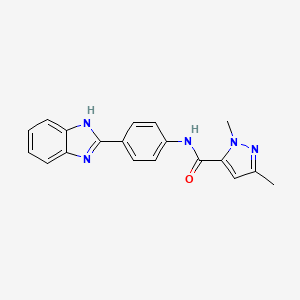 molecular formula C19H17N5O B2706692 N-(4-(1H-benzo[d]imidazol-2-yl)phenyl)-1,3-dimethyl-1H-pyrazole-5-carboxamide CAS No. 1013797-56-2