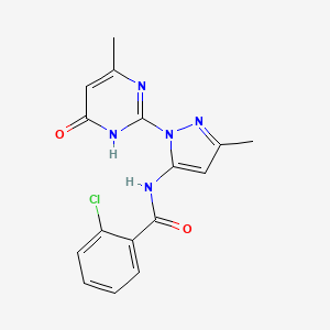 B2706711 2-chloro-N-(3-methyl-1-(4-methyl-6-oxo-1,6-dihydropyrimidin-2-yl)-1H-pyrazol-5-yl)benzamide CAS No. 1019099-50-3
