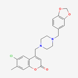 4-((4-(benzo[d][1,3]dioxol-5-ylmethyl)piperazin-1-yl)methyl)-6-chloro-7-methyl-2H-chromen-2-one