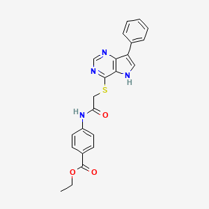 molecular formula C23H20N4O3S B2706899 ETHYL 4-[2-({7-PHENYL-5H-PYRROLO[3,2-D]PYRIMIDIN-4-YL}SULFANYL)ACETAMIDO]BENZOATE CAS No. 1111175-43-9