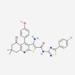 molecular formula C29H24ClN5O3S2 B2706945 3-amino-N-[5-(4-chlorophenyl)-1,2,4-thiadiazol-3-yl]-4-(4-methoxyphenyl)-7,7-dimethyl-5-oxo-5H,6H,7H,8H-thieno[2,3-b]quinoline-2-carboxamide CAS No. 690961-79-6