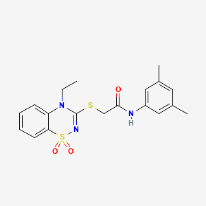 molecular formula C19H21N3O3S2 B2707012 N-(3,5-dimethylphenyl)-2-((4-ethyl-1,1-dioxido-4H-benzo[e][1,2,4]thiadiazin-3-yl)thio)acetamide CAS No. 1031956-49-6