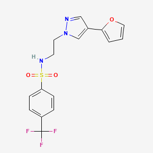molecular formula C16H14F3N3O3S B2707118 N-(2-(4-(furan-2-yl)-1H-pyrazol-1-yl)ethyl)-4-(trifluoromethyl)benzenesulfonamide CAS No. 2034551-74-9