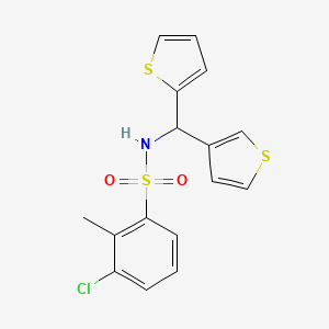 molecular formula C16H14ClNO2S3 B2707156 3-chloro-2-methyl-N-(thiophen-2-yl(thiophen-3-yl)methyl)benzenesulfonamide CAS No. 2034419-88-8