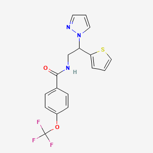 molecular formula C17H14F3N3O2S B2707193 N-(2-(1H-pyrazol-1-yl)-2-(thiophen-2-yl)ethyl)-4-(trifluoromethoxy)benzamide CAS No. 2034565-29-0