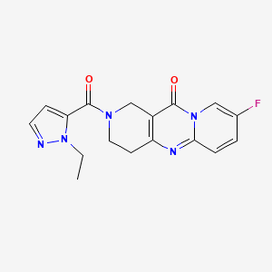 molecular formula C17H16FN5O2 B2707205 5-(2-ethylpyrazole-3-carbonyl)-13-fluoro-1,5,9-triazatricyclo[8.4.0.03,8]tetradeca-3(8),9,11,13-tetraen-2-one CAS No. 2034415-21-7