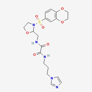 molecular formula C20H25N5O7S B2707230 N1-(3-(1H-imidazol-1-yl)propyl)-N2-((3-((2,3-dihydrobenzo[b][1,4]dioxin-6-yl)sulfonyl)oxazolidin-2-yl)methyl)oxalamide CAS No. 868982-49-4