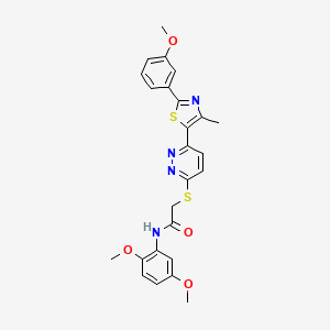 molecular formula C25H24N4O4S2 B2707264 N-(2,5-dimethoxyphenyl)-2-({6-[2-(3-methoxyphenyl)-4-methyl-1,3-thiazol-5-yl]pyridazin-3-yl}sulfanyl)acetamide CAS No. 1005296-62-7