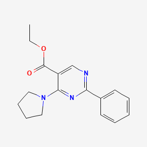 molecular formula C17H19N3O2 B2707294 Ethyl 2-phenyl-4-(1-pyrrolidinyl)-5-pyrimidinecarboxylate CAS No. 477854-67-4