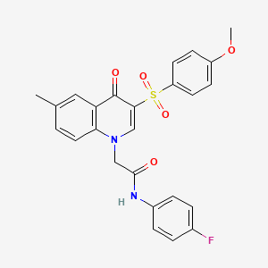 molecular formula C25H21FN2O5S B2707300 N-(4-fluorophenyl)-2-[3-(4-methoxybenzenesulfonyl)-6-methyl-4-oxo-1,4-dihydroquinolin-1-yl]acetamide CAS No. 866813-50-5