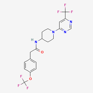 molecular formula C19H18F6N4O2 B2707314 2-(4-(trifluoromethoxy)phenyl)-N-(1-(6-(trifluoromethyl)pyrimidin-4-yl)piperidin-4-yl)acetamide CAS No. 2034348-82-6
