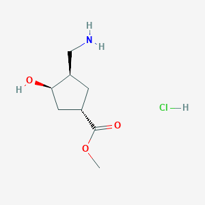 molecular formula C8H16ClNO3 B2707331 Methyl (1S,3R,4R)-3-(aminomethyl)-4-hydroxycyclopentane-1-carboxylate;hydrochloride CAS No. 2138005-01-1