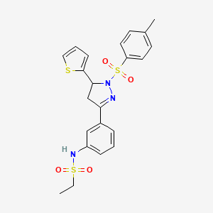 molecular formula C22H23N3O4S3 B2707339 N-(3-(5-(thiophen-2-yl)-1-tosyl-4,5-dihydro-1H-pyrazol-3-yl)phenyl)ethanesulfonamide CAS No. 851783-18-1