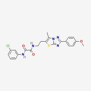molecular formula C22H20ClN5O3S B2707358 N'-(3-chlorophenyl)-N-{2-[2-(4-methoxyphenyl)-6-methyl-[1,2,4]triazolo[3,2-b][1,3]thiazol-5-yl]ethyl}ethanediamide CAS No. 896319-36-1
