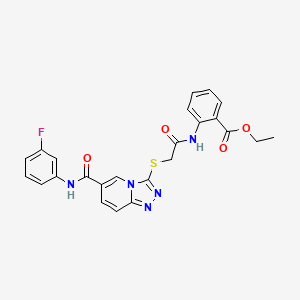 molecular formula C24H20FN5O4S B2707373 ethyl 2-[2-({6-[(3-fluorophenyl)carbamoyl]-[1,2,4]triazolo[4,3-a]pyridin-3-yl}sulfanyl)acetamido]benzoate CAS No. 1113121-08-6