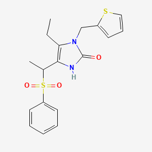 molecular formula C18H20N2O3S2 B2707425 5-ethyl-4-[1-(phenylsulfonyl)ethyl]-1-(2-thienylmethyl)-1,3-dihydro-2H-imidazol-2-one CAS No. 439096-18-1