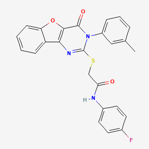 molecular formula C25H18FN3O3S B2707445 N-(4-fluorophenyl)-2-{[5-(3-methylphenyl)-6-oxo-8-oxa-3,5-diazatricyclo[7.4.0.0^{2,7}]trideca-1(9),2(7),3,10,12-pentaen-4-yl]sulfanyl}acetamide CAS No. 872207-97-1
