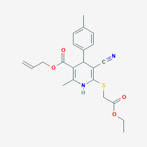 molecular formula C22H24N2O4S B2707454 Prop-2-en-1-yl 5-cyano-6-[(2-ethoxy-2-oxoethyl)sulfanyl]-2-methyl-4-(4-methylphenyl)-1,4-dihydropyridine-3-carboxylate CAS No. 442556-20-9