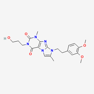 molecular formula C22H27N5O5 B2707470 8-(3,4-dimethoxyphenethyl)-3-(3-hydroxypropyl)-1,7-dimethyl-1H-imidazo[2,1-f]purine-2,4(3H,8H)-dione CAS No. 896855-92-8