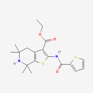 molecular formula C19H24N2O3S2 B2707479 ethyl 5,5,7,7-tetramethyl-2-(thiophene-2-amido)-4H,5H,6H,7H-thieno[2,3-c]pyridine-3-carboxylate CAS No. 896680-18-5