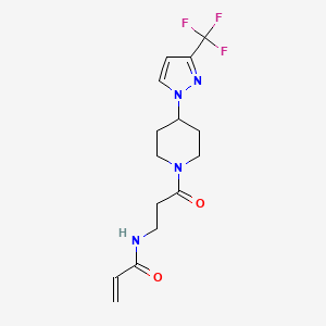 molecular formula C15H19F3N4O2 B2707555 N-[3-Oxo-3-[4-[3-(trifluoromethyl)pyrazol-1-yl]piperidin-1-yl]propyl]prop-2-enamide CAS No. 2199651-90-4