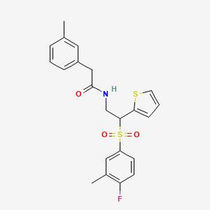 molecular formula C22H22FNO3S2 B2707559 N-[2-(4-FLUORO-3-METHYLBENZENESULFONYL)-2-(THIOPHEN-2-YL)ETHYL]-2-(3-METHYLPHENYL)ACETAMIDE CAS No. 923140-90-3