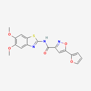 molecular formula C17H13N3O5S B2707653 N-(5,6-dimethoxy-1,3-benzothiazol-2-yl)-5-(furan-2-yl)-1,2-oxazole-3-carboxamide CAS No. 1203062-40-1