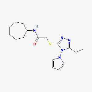 molecular formula C17H25N5OS B2707698 N-cycloheptyl-2-((5-ethyl-4-(1H-pyrrol-1-yl)-4H-1,2,4-triazol-3-yl)thio)acetamide CAS No. 896293-96-2