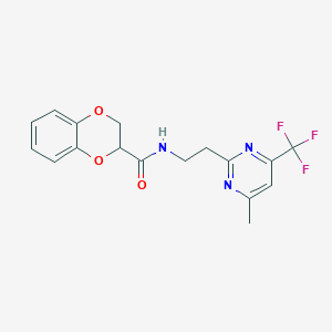 molecular formula C17H16F3N3O3 B2707751 N-{2-[4-methyl-6-(trifluoromethyl)pyrimidin-2-yl]ethyl}-2,3-dihydro-1,4-benzodioxine-2-carboxamide CAS No. 1396684-26-6
