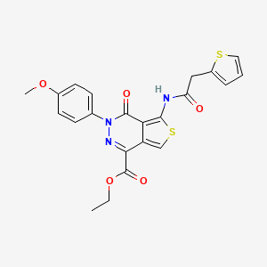 molecular formula C22H19N3O5S2 B2707769 ethyl 3-(4-methoxyphenyl)-4-oxo-5-[2-(thiophen-2-yl)acetamido]-3H,4H-thieno[3,4-d]pyridazine-1-carboxylate CAS No. 851952-47-1