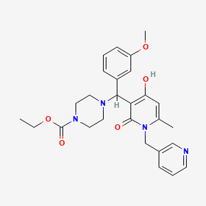 molecular formula C27H32N4O5 B2707775 Ethyl 4-((4-hydroxy-6-methyl-2-oxo-1-(pyridin-3-ylmethyl)-1,2-dihydropyridin-3-yl)(3-methoxyphenyl)methyl)piperazine-1-carboxylate CAS No. 897611-81-3