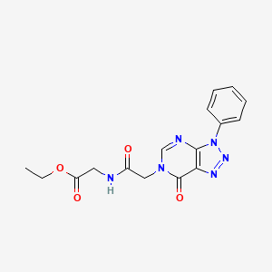 molecular formula C16H16N6O4 B2707818 ethyl 2-(2-{7-oxo-3-phenyl-3H,6H,7H-[1,2,3]triazolo[4,5-d]pyrimidin-6-yl}acetamido)acetate CAS No. 892478-43-2