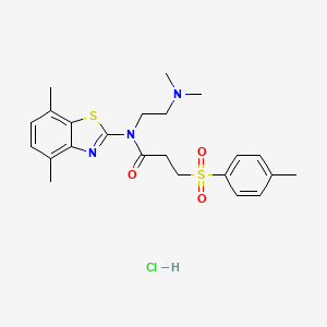 molecular formula C23H30ClN3O3S2 B2707850 N-(2-(dimethylamino)ethyl)-N-(4,7-dimethylbenzo[d]thiazol-2-yl)-3-tosylpropanamide hydrochloride CAS No. 1216515-64-8