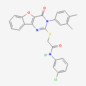molecular formula C26H20ClN3O3S B2707878 N-(3-chlorophenyl)-2-((3-(3,4-dimethylphenyl)-4-oxo-3,4-dihydrobenzofuro[3,2-d]pyrimidin-2-yl)thio)acetamide CAS No. 872205-87-3