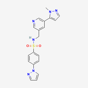 molecular formula C19H18N6O2S B2707894 N-((5-(1-methyl-1H-pyrazol-5-yl)pyridin-3-yl)methyl)-4-(1H-pyrazol-1-yl)benzenesulfonamide CAS No. 2034385-67-4