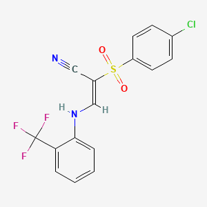2-((4-Chlorophenyl)sulfonyl)-3-((2-(trifluoromethyl)phenyl)amino)prop-2-enenitrile