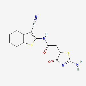 molecular formula C14H14N4O2S2 B2708085 N-(3-cyano-4,5,6,7-tetrahydrobenzo[b]thiophen-2-yl)-2-(2-imino-4-oxothiazolidin-5-yl)acetamide CAS No. 308300-13-2