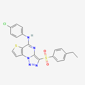 molecular formula C21H16ClN5O2S2 B2708094 N-(4-chlorophenyl)-3-((4-ethylphenyl)sulfonyl)thieno[2,3-e][1,2,3]triazolo[1,5-a]pyrimidin-5-amine CAS No. 892743-26-9