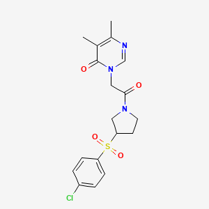molecular formula C18H20ClN3O4S B2708110 3-(2-(3-((4-chlorophenyl)sulfonyl)pyrrolidin-1-yl)-2-oxoethyl)-5,6-dimethylpyrimidin-4(3H)-one CAS No. 1797966-15-4