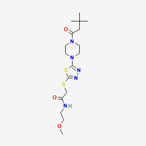2-((5-(4-(3,3-dimethylbutanoyl)piperazin-1-yl)-1,3,4-thiadiazol-2-yl)thio)-N-(2-methoxyethyl)acetamide