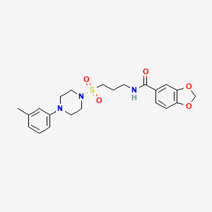 molecular formula C22H27N3O5S B2708118 N-(3-((4-(m-tolyl)piperazin-1-yl)sulfonyl)propyl)benzo[d][1,3]dioxole-5-carboxamide CAS No. 1020982-30-2