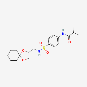 molecular formula C19H28N2O5S B2708136 N-(4-(N-(1,4-dioxaspiro[4.5]decan-2-ylmethyl)sulfamoyl)phenyl)isobutyramide CAS No. 1211389-05-7