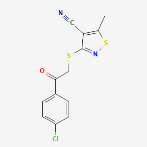 molecular formula C13H9ClN2OS2 B2708185 3-{[2-(4-Chlorophenyl)-2-oxoethyl]sulfanyl}-5-methyl-4-isothiazolecarbonitrile CAS No. 343375-34-8