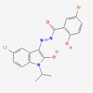 molecular formula C18H15BrClN3O3 B2708196 (E)-5-bromo-N'-(5-chloro-1-isopropyl-2-oxoindolin-3-ylidene)-2-hydroxybenzohydrazide CAS No. 613219-70-8