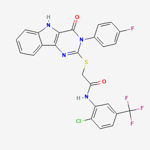 molecular formula C25H15ClF4N4O2S B2708208 N-[2-chloro-5-(trifluoromethyl)phenyl]-2-{[3-(4-fluorophenyl)-4-oxo-3H,4H,5H-pyrimido[5,4-b]indol-2-yl]sulfanyl}acetamide CAS No. 536712-16-0