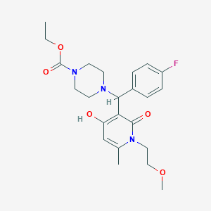 molecular formula C23H30FN3O5 B2708222 Ethyl 4-((4-fluorophenyl)(4-hydroxy-1-(2-methoxyethyl)-6-methyl-2-oxo-1,2-dihydropyridin-3-yl)methyl)piperazine-1-carboxylate CAS No. 897735-31-8