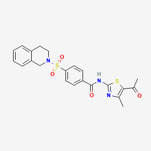 molecular formula C22H21N3O4S2 B2708226 N-(5-acetyl-4-methyl-1,3-thiazol-2-yl)-4-(1,2,3,4-tetrahydroisoquinoline-2-sulfonyl)benzamide CAS No. 441289-76-5
